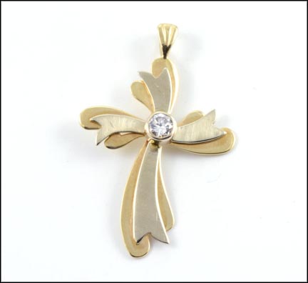 Diamond Cross Pendant in 14K Two-Tone Gold LARGE
