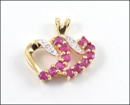 Double Ruby Heart Pendant in 10K Yellow Gold MAIN