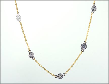 Bezel Diamond Station Necklace, SI-H in 14K Yellow Gold MAIN
