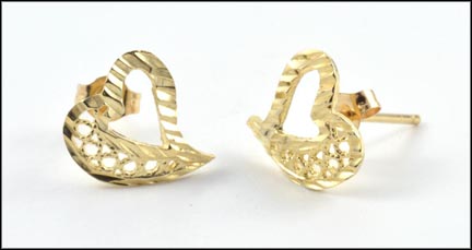Diamond Cut Heart Earrings in 14K Yellow Gold MAIN
