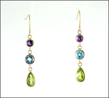 Dangle Amethyst, Topaz and Peridot Earrings in 14K Yellow Gold MAIN