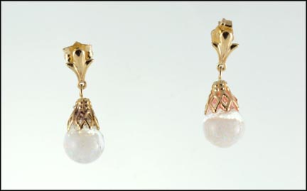 Floating Opal Dangle Earrings in 14K Yellow Gold LARGE