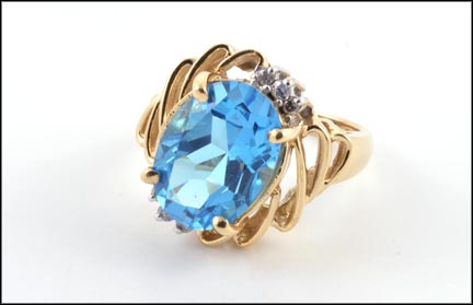 Blue Topaz and Diamond Ring in 14K Yellow Gold MAIN