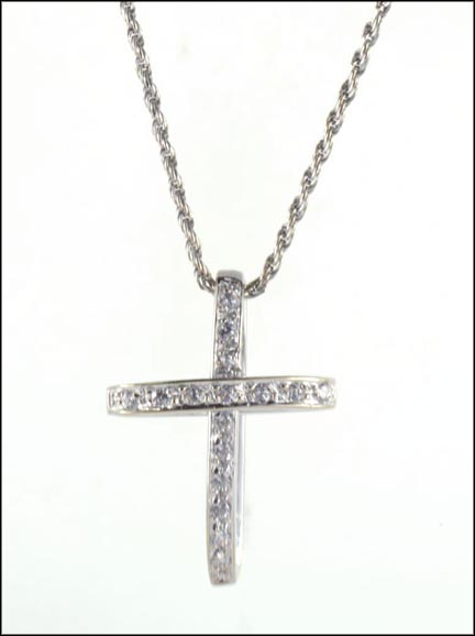 Diamond Cross Necklace in 18K White Gold LARGE