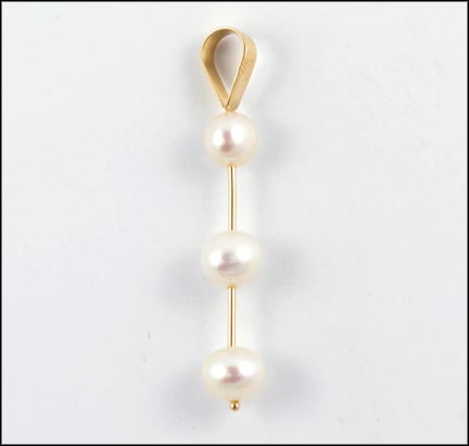Three Pearl Pendant in 14K Yellow Gold LARGE