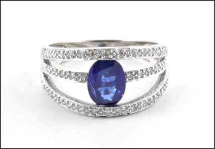 Iolite and Diamond Ring in 14K White Gold LARGE