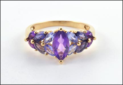 Amethyst and Tanzanite Ring in 14K Yellow Gold MAIN