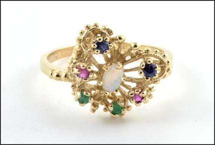 Ruby, Emerald, Sapphire and Opal Butterfly Ring in 10K Yellow Gold MAIN