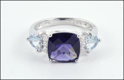 Iolite, Aquamarine and Diamond Ring in 14K White Gold MAIN