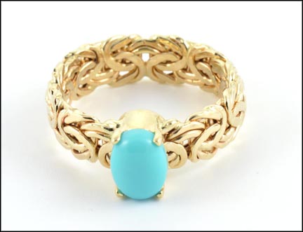 Byzantine Style Ring with Turquoise in 14K Yellow Gold MAIN