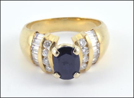 Sapphire and Diamond Ring in 14K Yellow Gold LARGE