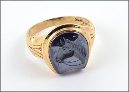 Hematite Horse Intaglio Ring in 10K Yellow Gold LARGE