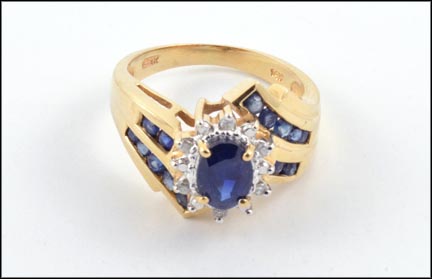 Sapphire and Diamond Ring in 14K Yellow Gold LARGE