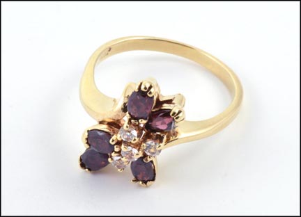 Garnet and White Sapphire Ring in 10K Yellow Gold LARGE