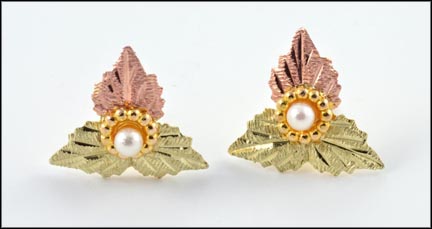 Black Hills Gold Pearl Earrings in 10K Tri-Color Gold LARGE