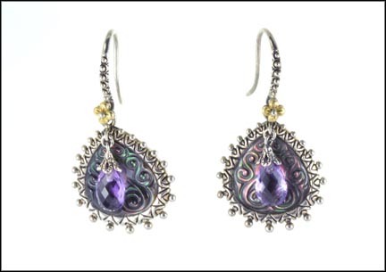 Bixby Amethyst and Mother of Pearl Earrings in Sterling Silver and 18K Yellow Gold MAIN