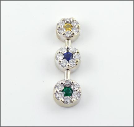 Sapphire, Emerald and Diamond Pendant in 14K White Gold LARGE