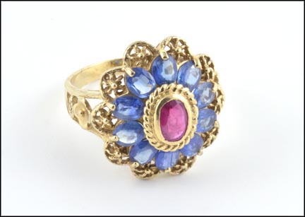 Ruby and Sapphire Ring in 10K Yellow Gold LARGE