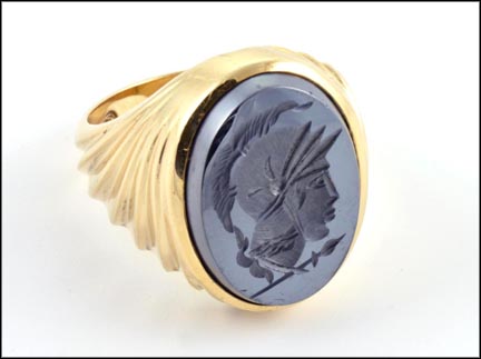 Hematite Intaglio Ring in 10K Yellow Gold LARGE
