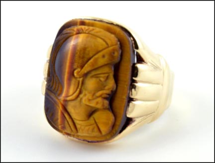 Tiger-Eye Cameo Men's Ring in 10K Yellow Gold MAIN