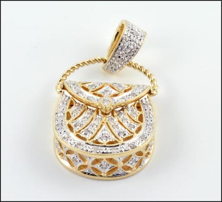 Diamond Purse Pendant in 14K Yellow Gold LARGE