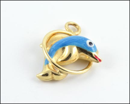 Enameled Dolphin Charm in Yellow Gold LARGE
