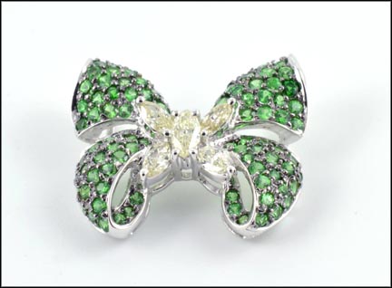 Demantoid Garnet and Diamond Butterfly Pendant in 18K White Gold MAIN