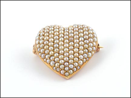 Victorian Seed Pearl Heart Pin in 14K Yellow Gold MAIN