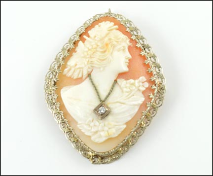1930's Cameo Pin or Pendant in 14K White Gold MAIN