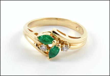 Emerald and Diamond Ring in 14K Yellow Gold LARGE