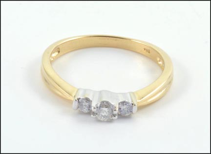 Three Stone Diamond Ring in 14K Yellow Gold LARGE