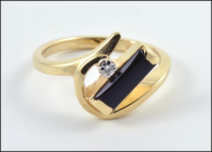 Onyx and Diamond Ring in 14K Yellow Gold MAIN