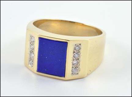 Men's Lapis and Diamond Ring in 14K Yellow Gold MAIN