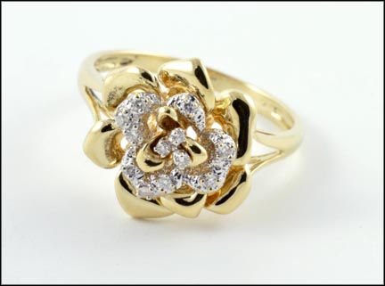 Rose with Diamond Accent Ring in 14K Yellow Gold LARGE