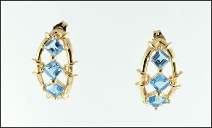 Blue Topaz J Hoop Earrings in 14K Yellow Gold MAIN