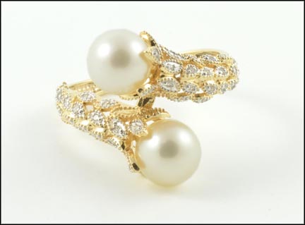 Pearl Ring with Diamond Accent in 14K Yellow Gold LARGE