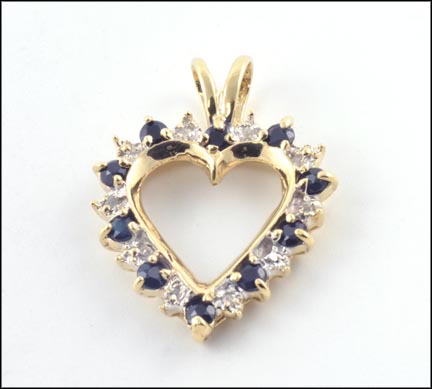 Sapphire Heart Pendant in 10K Yellow Gold LARGE