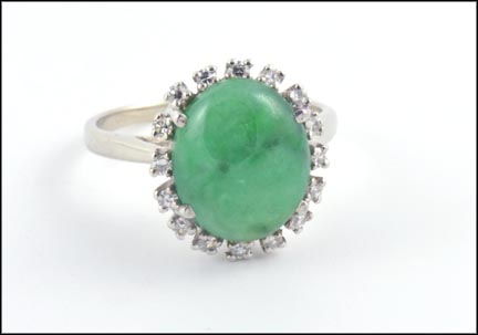 Chrysoprase and Diamond Ring in 14K White Gold MAIN