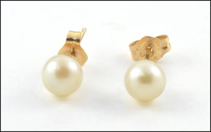 Pearl Stud Earrings in 14K Yellow Gold LARGE