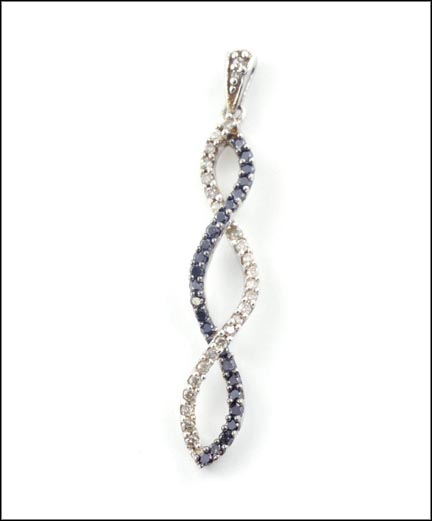 Black and White Infinity Diamond Pendant in 10K White Gold LARGE