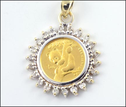 1/20 Chinese Panda Pendant in 14K Yellow Gold LARGE