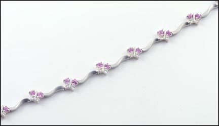 Pink Sapphire and Diamond Bracelet in 18K White Gold LARGE
