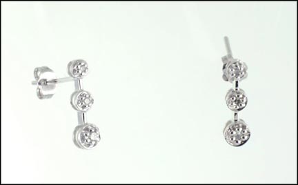 Three Stone Diamond Earrings in 10K White Gold LARGE