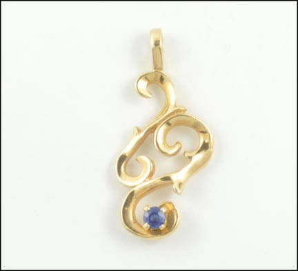 Freeform Pendant with Sapphire in 14K Yellow Gold LARGE
