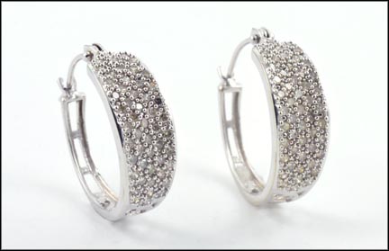 Diamond Hoop Earrings in 10K White Gold LARGE