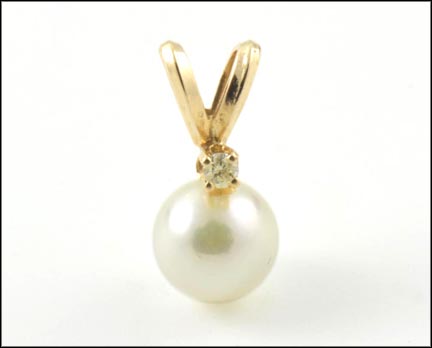 Pearl Pendant with Diamond Accent in Yellow Gold LARGE