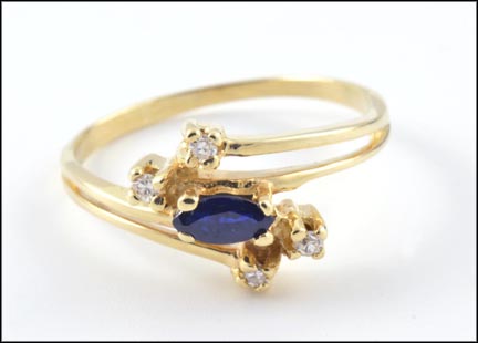 Sapphire and Diamond Ring in 14K Yellow Gold LARGE