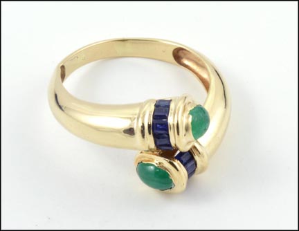 Emerald and Sapphire Bypass Ring in Yellow Gold LARGE