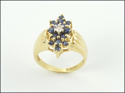 Sapphire Cluster Ring in 10K Yellow Gold LARGE
