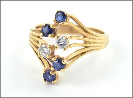Sapphire and Diamond Cluster Ring in 14K Yellow Gold LARGE